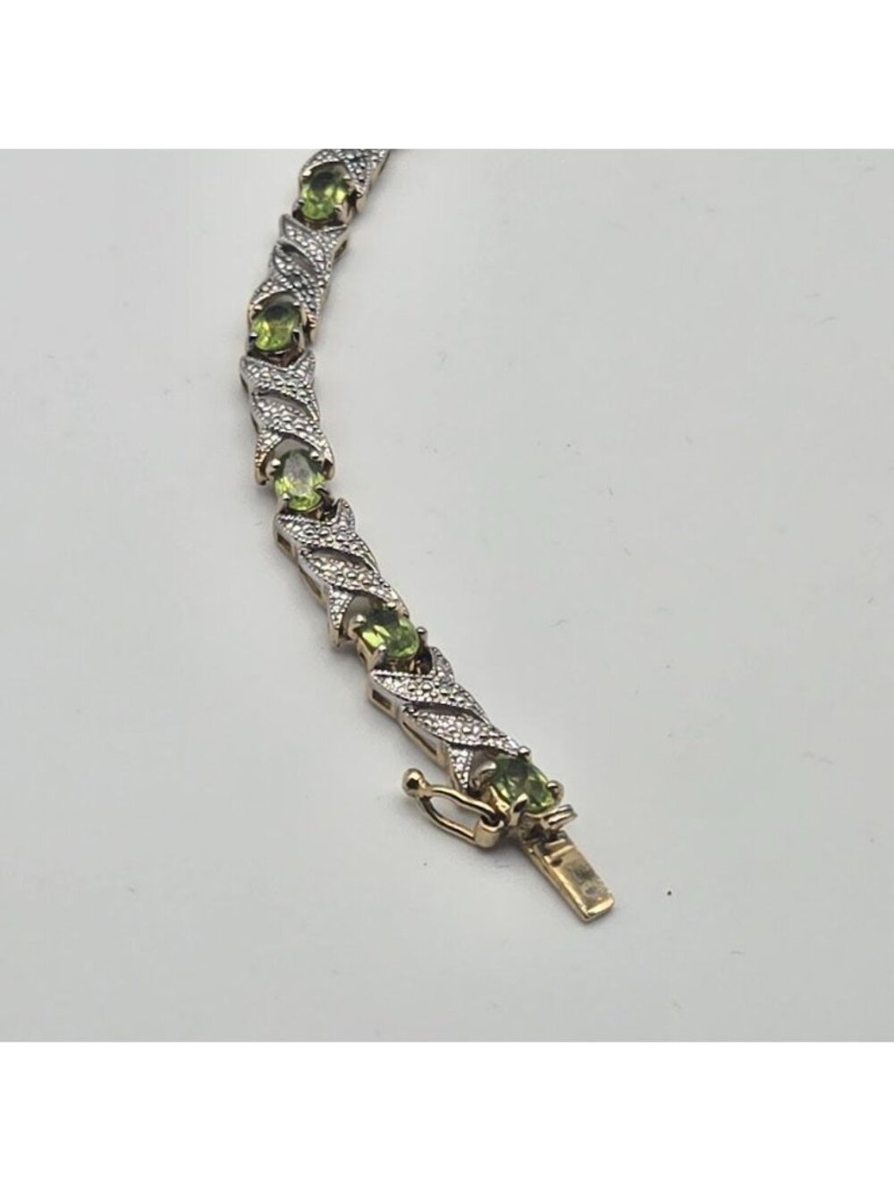 Vintage Green Peridot Diamond Accent Gold Over Sterling Silver Bracelet  7.5"